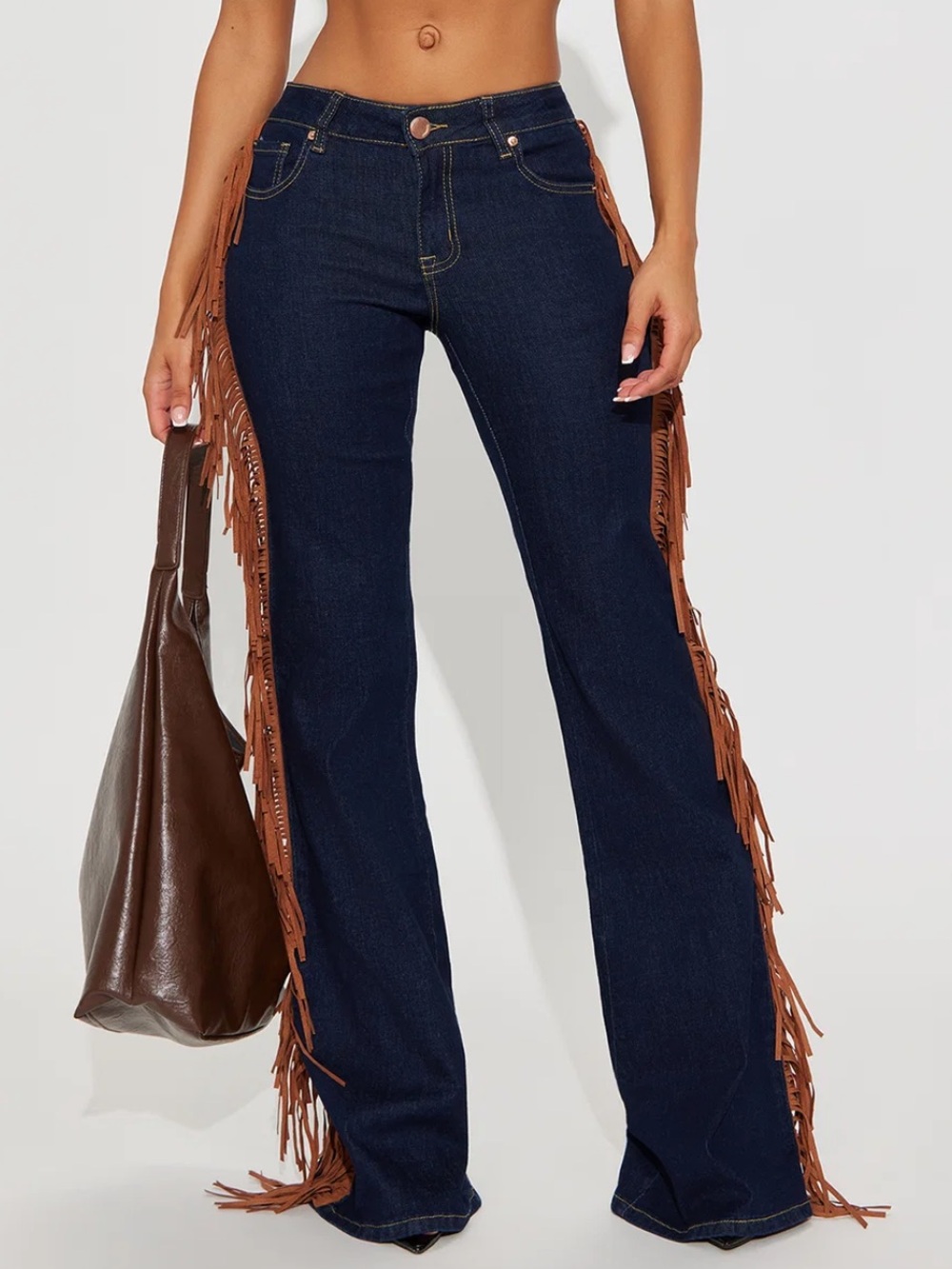 Fashion Nova Howdy Girl Low Rise Fringe Flare Jeans